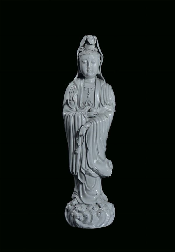 Blanc de Chine porcelain Guanyin, China, Qing Dynasty, 19th century mark on the back, h cm 47
