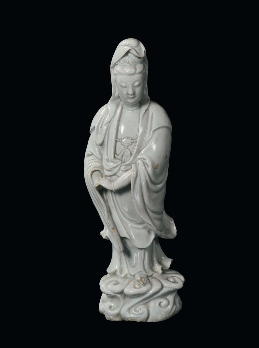 Guanyin in Porcellana Blanc De Chine, Cina, Dinastia Qing, XIX Secolo