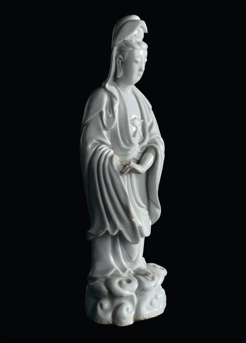 Guanyin in Porcellana Blanc De Chine, Cina, Dinastia Qing, XIX Secolo