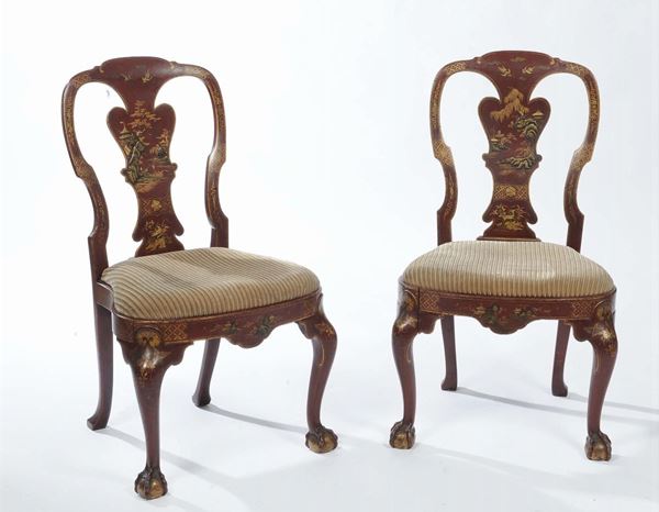 Coppia di poltrone in stile veneto laccate a cineserie