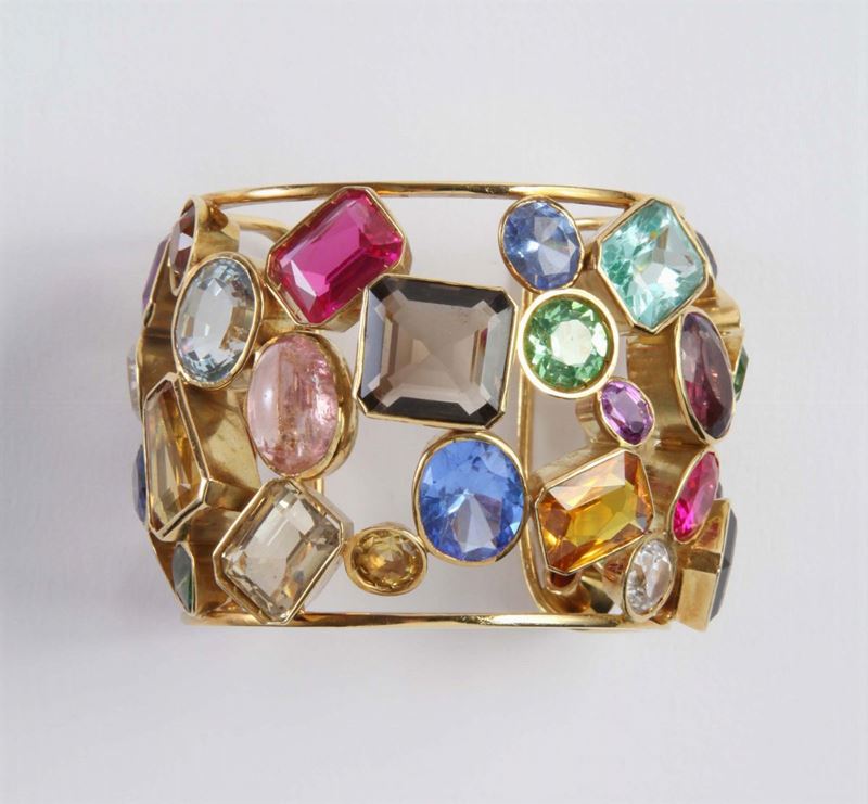 A gem-set bangle (quartz, amethyst, tormaline, paste)  - Auction Silver, Ancient and Contemporary Jewels - Cambi Casa d'Aste