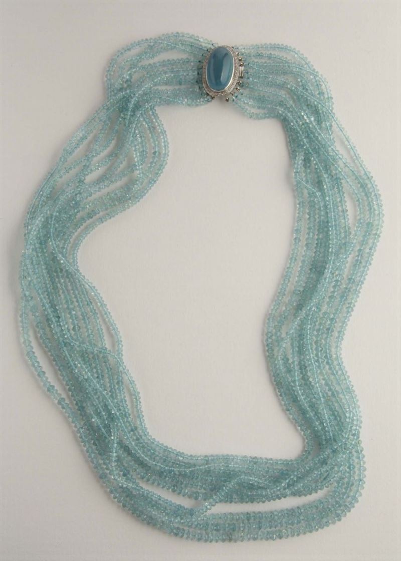 Collana a più fili con acquamarina  - Asta Argenti e Gioielli Antichi e Contemporanei - Cambi Casa d'Aste