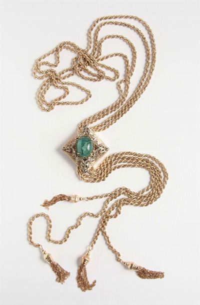 Sautoir con Smeraldo Cabochon e Diamanti