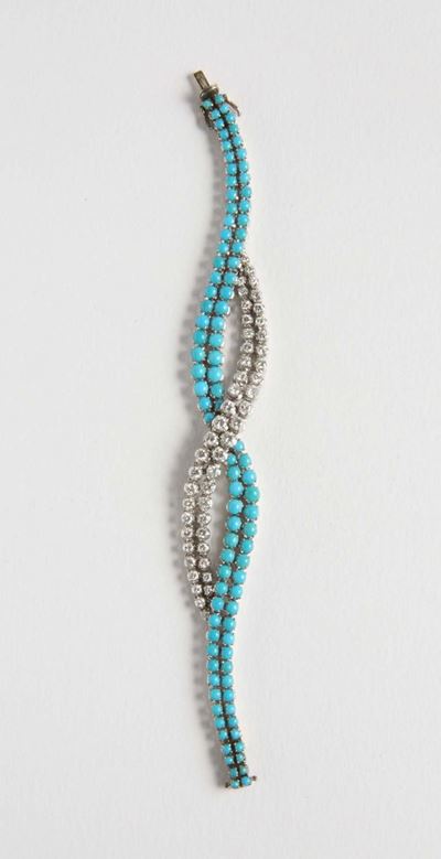 Bracciale a Treccia con Turchesi e Diamanti