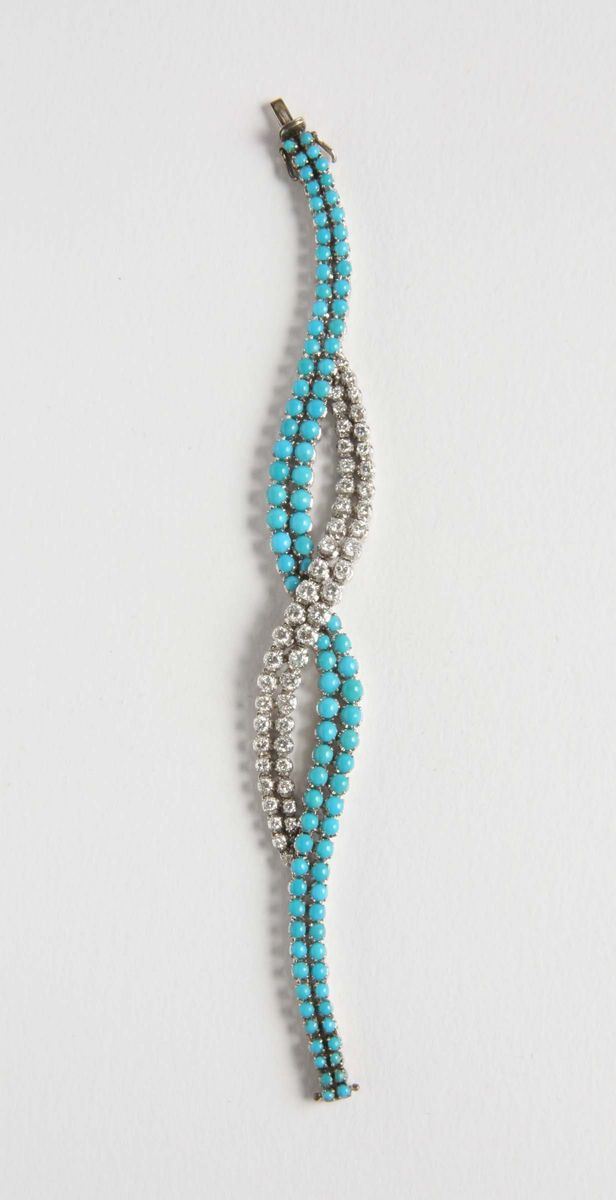 A turquoise and diamond bracelet  - Auction Silver, Ancient and Contemporary Jewels - Cambi Casa d'Aste