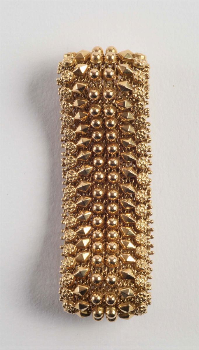 Bracciale lavorato a losanghe con boules su maglia  - Asta Argenti e Gioielli Antichi e Contemporanei - Cambi Casa d'Aste