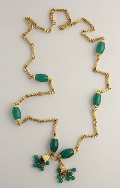 Collana in Oro Giallo con Inserti in Agata Verde