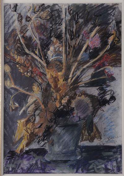 Bona Bertelli De Pisisvaso di Fiori con Disegno sul Retro