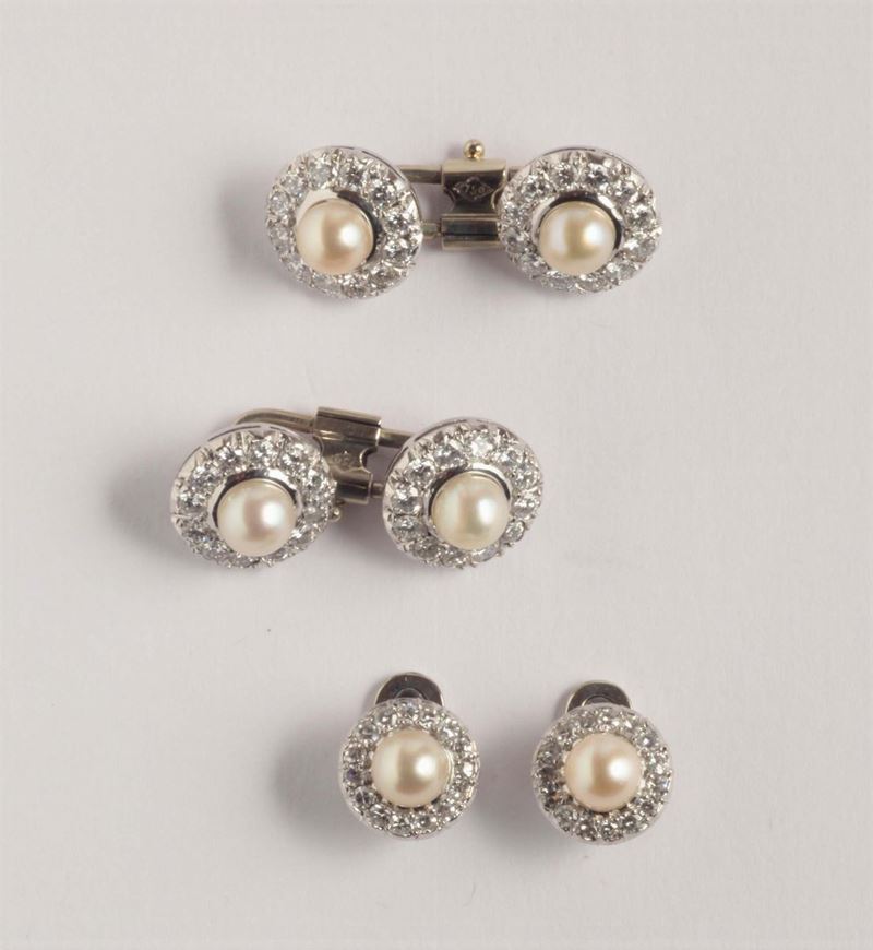 Set of pearl and diamond cufflinks and studs  - Auction Silver, Ancient and Contemporary Jewels - Cambi Casa d'Aste