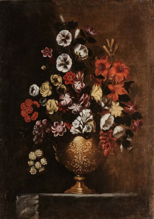 Scuola Napoletana del XVIII secolo Coppia di nature morte con fiori