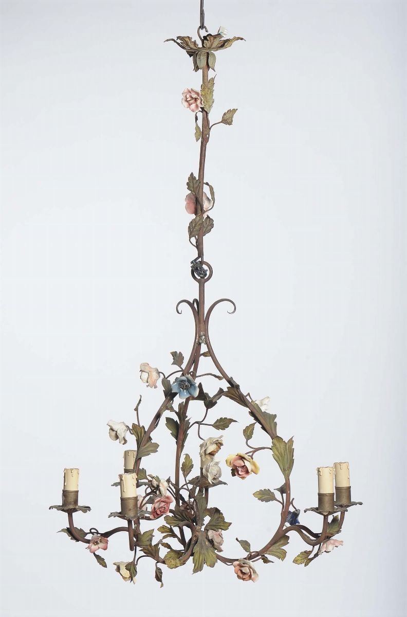Lampadario a sei luci in metallo dipinto  - Auction Antique and Old Masters - II - Cambi Casa d'Aste