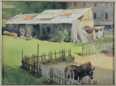 Aurelio Craffonara (1875-1945)cascinale con Contadini