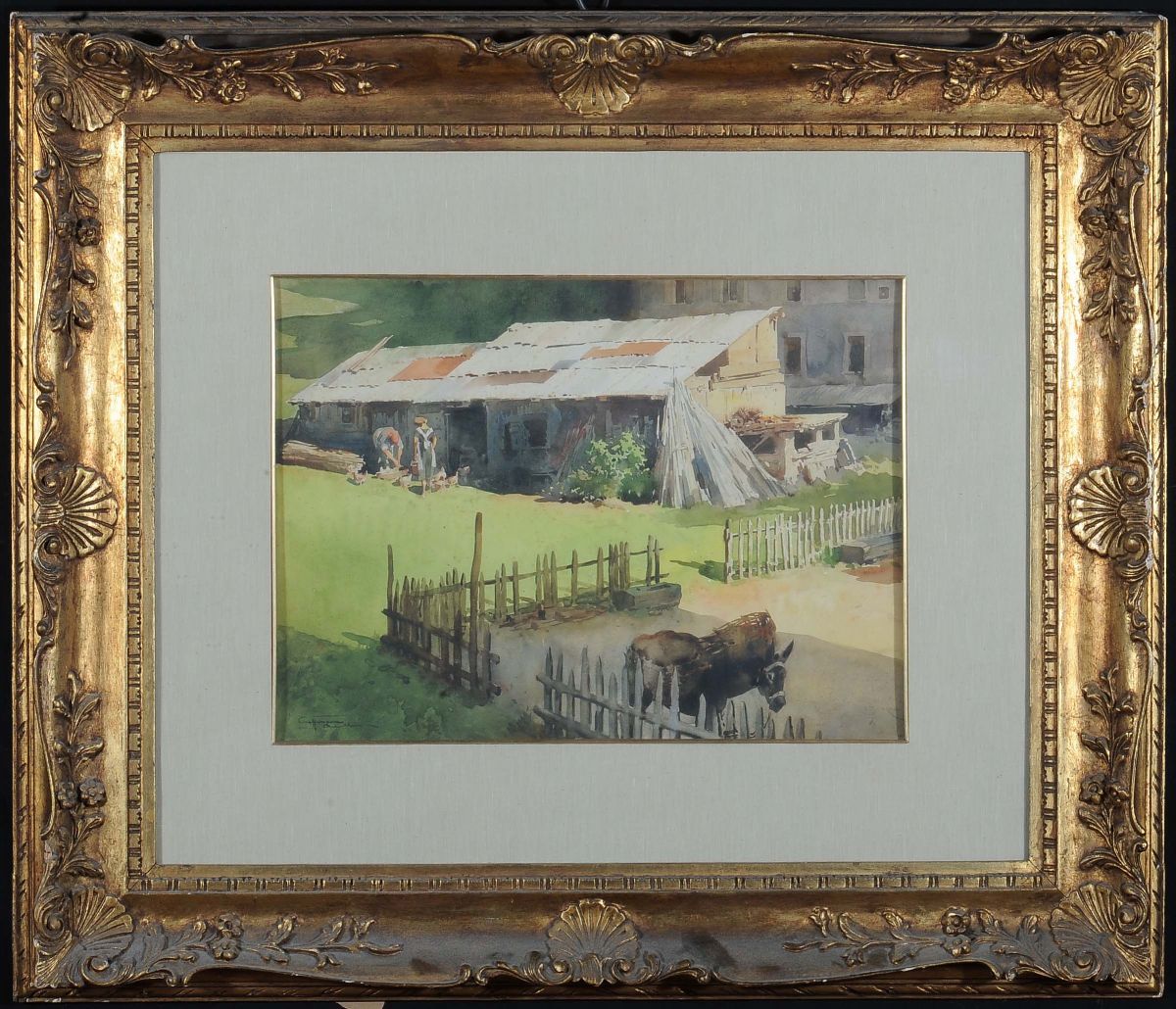 Aurelio Craffonara (1875-1945)cascinale con Contadini