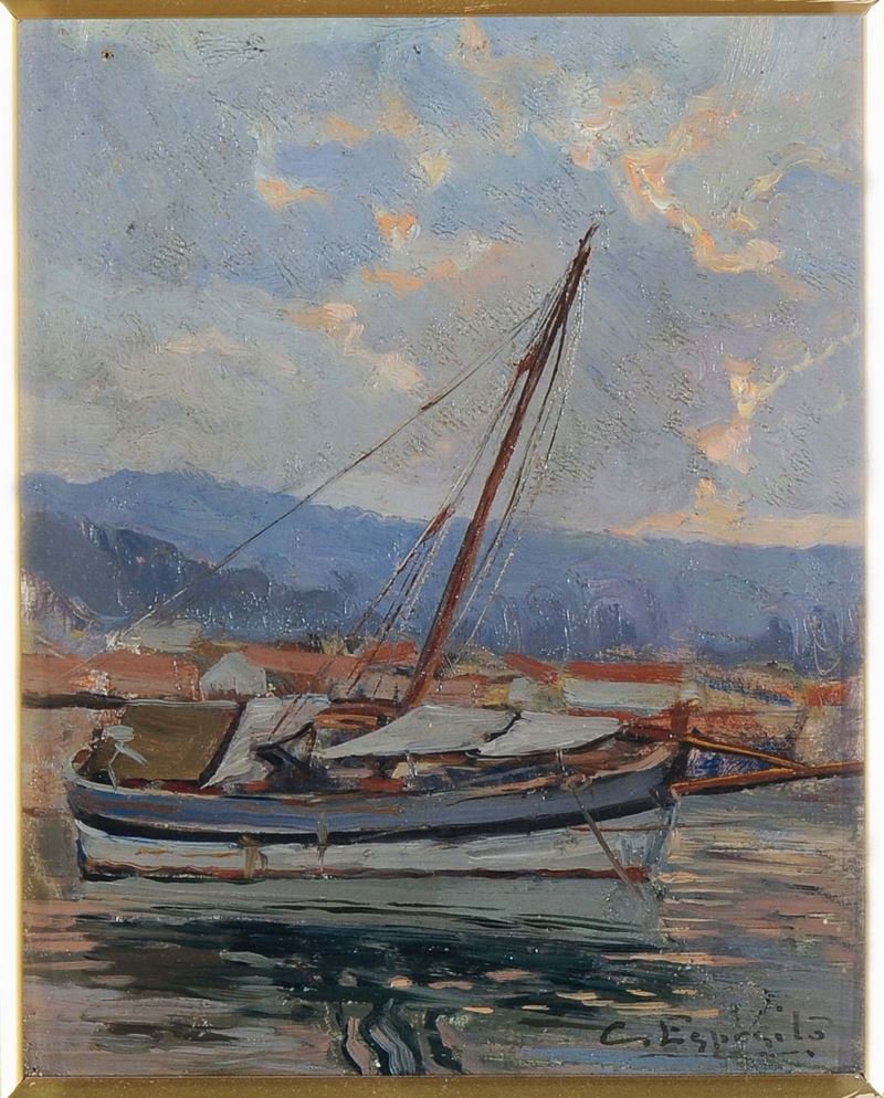 Cesare Esposito (1886-1943) Barca sulla riva  - Asta Eredità Emilio Bruzzone - I - Cambi Casa d'Aste