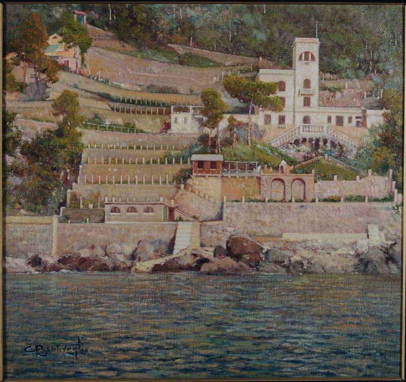 Cesare Bentivoglio (1868-1952) Villa bianca - punta Chiappa  - Asta Eredità Emilio Bruzzone - I - Cambi Casa d'Aste