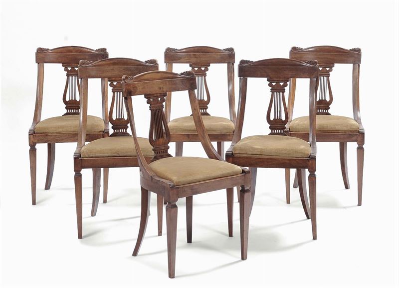 Sei sedie con schienale a lira, XIX secolo  - Asta Eredità Emilio Bruzzone - I - Cambi Casa d'Aste