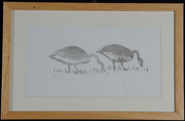 Oscar Saccorotti: Due oche, acquarello, cm 30x19