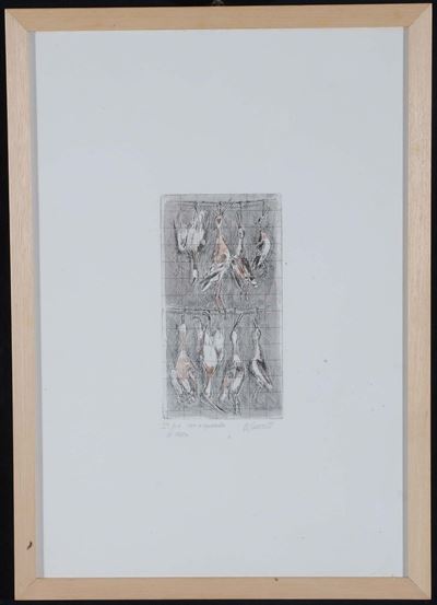 Oscar Saccorotti (1898-1986)otto Uccelli Palustri Appesi su Due Canne, 1979