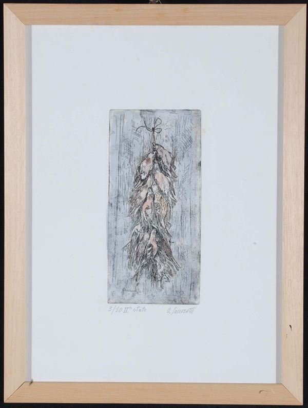 Oscar Saccorotti  (1898-1986) Undici uccelli appesi, 1979