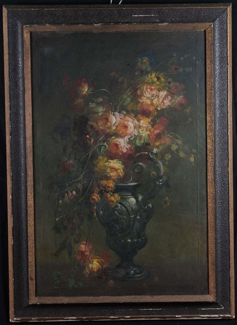 Anonimo del XIX secolo Natura morta con vaso di fiori  - Asta Eredità Emilio Bruzzone - I - Cambi Casa d'Aste