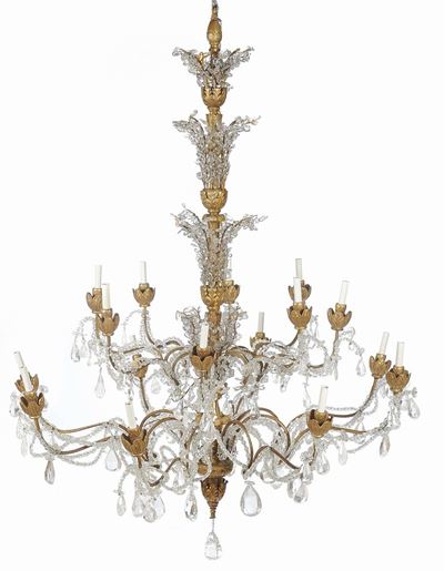 Lampadario in Legno Dorato e Cristallo di Rocca, XIX Secolo