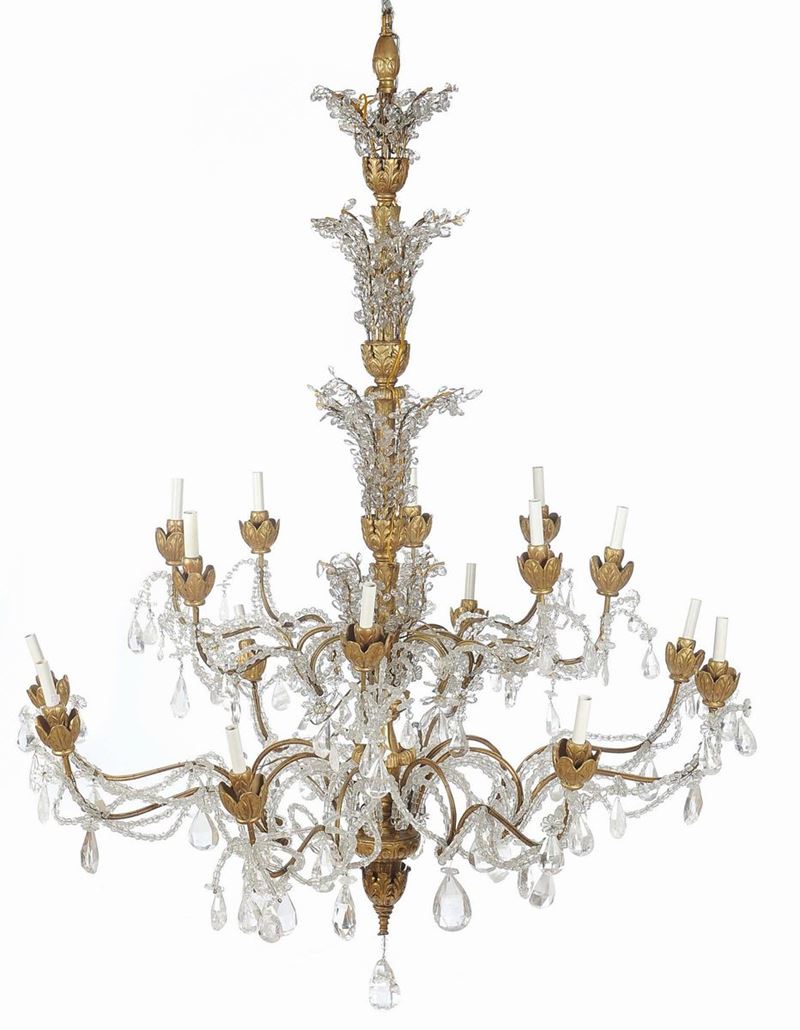 Lampadario in legno dorato e cristallo di Rocca, XIX secolo  - Asta Antiquariato e Dipinti Antichi - II - Cambi Casa d'Aste