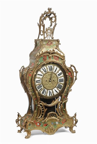 Pendola da Tavolo in Bronzo Dorato e Smalti, XVIII Secolo