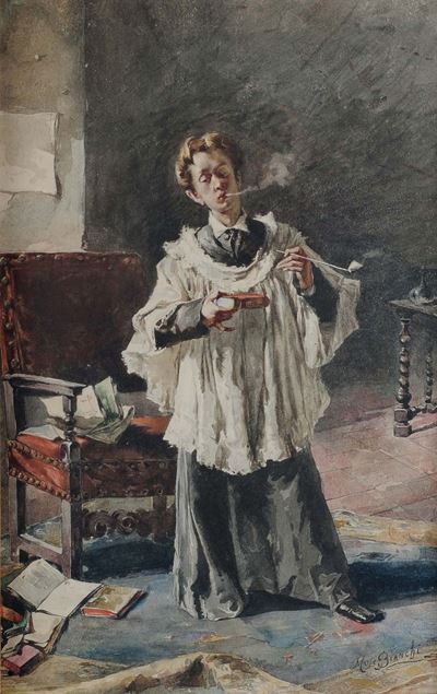 Mosè di Giosuè Bianchi (1840-1904), Ambito Diprelato che Fuma la Pipa