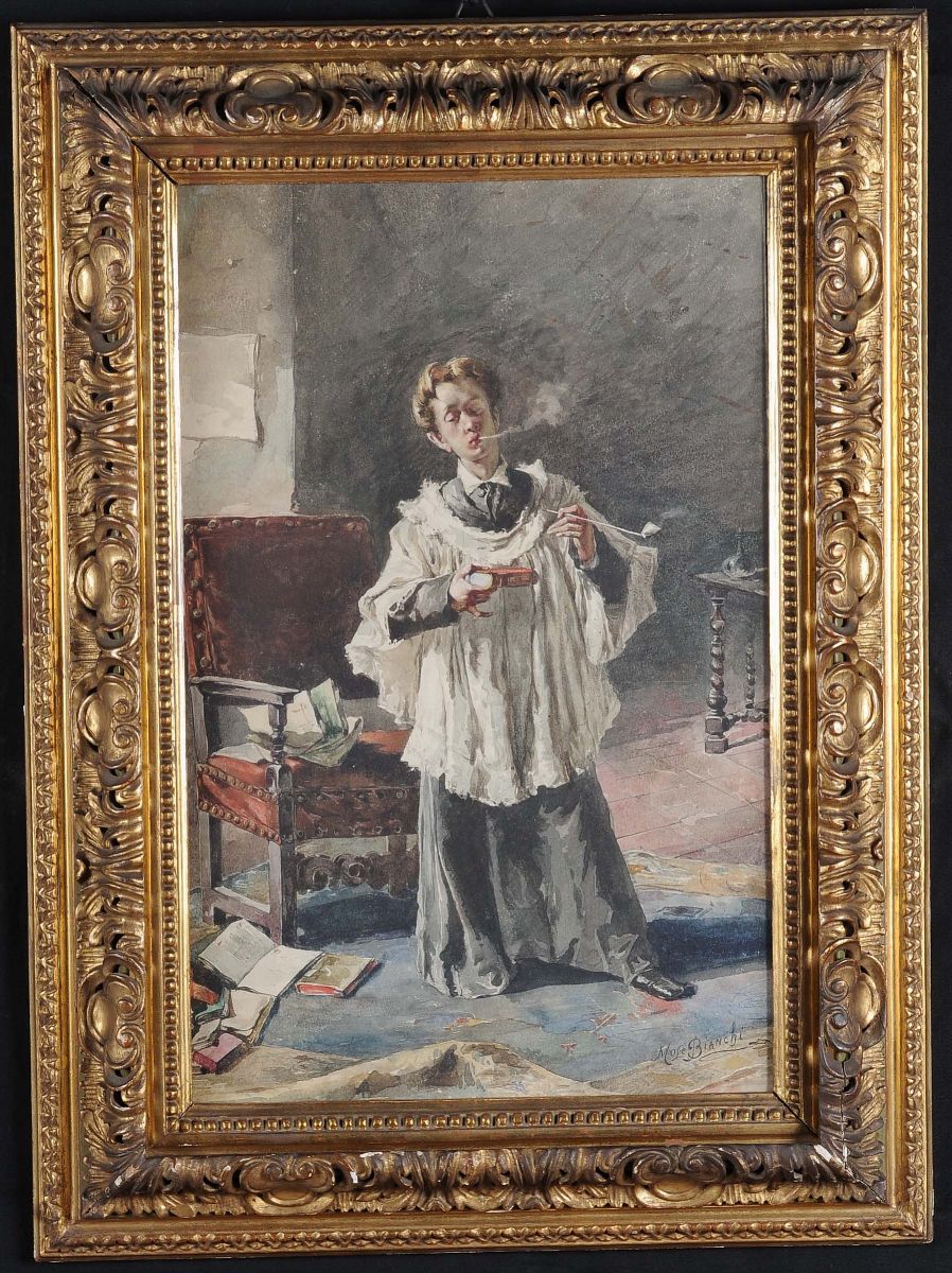 Mosè di Giosuè Bianchi (1840-1904), Ambito Diprelato che Fuma la Pipa