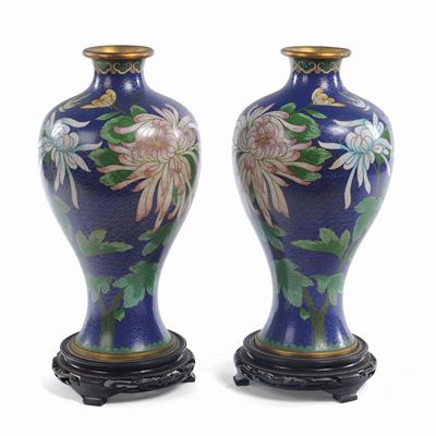 Coppia di Vasi Cloisonnè, Cina XX Secolo