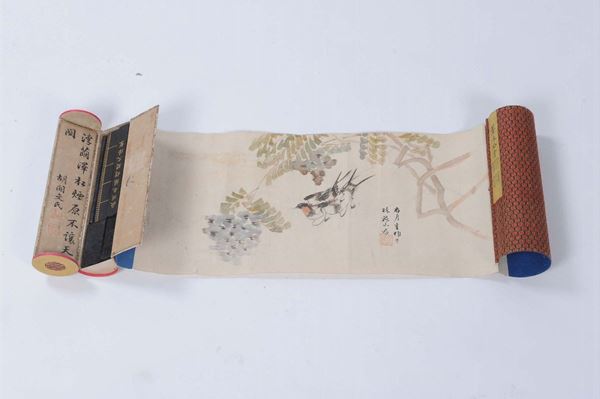 Rotolo con acquarello e inchiostri, Cina XIX secolo