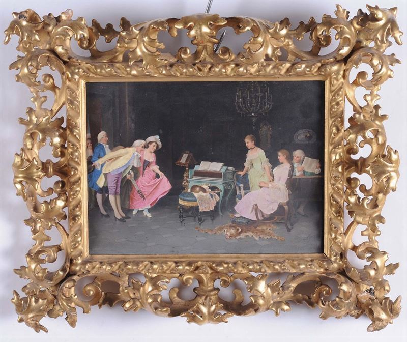 Dipinto su ardesia raffigurante scena conviviale  - Asta Antiquariato e Dipinti Antichi - II - Cambi Casa d'Aste