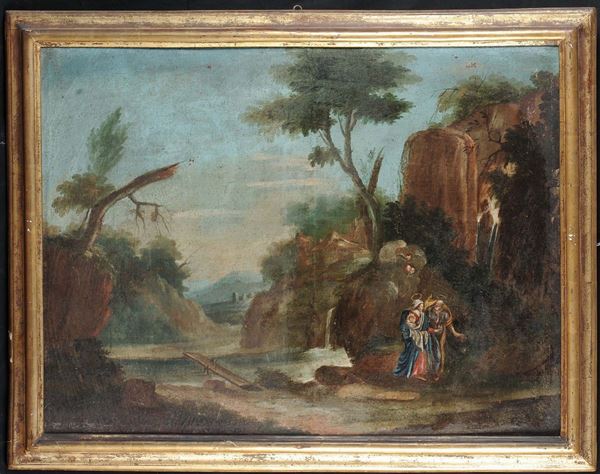Scuola del XVIII secolo Paesaggi con figure e Santi