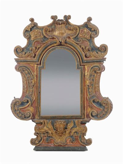 Specchiera Tabernacolo in Legno Intagliato e Laccato,sicilia XVIII Secolo