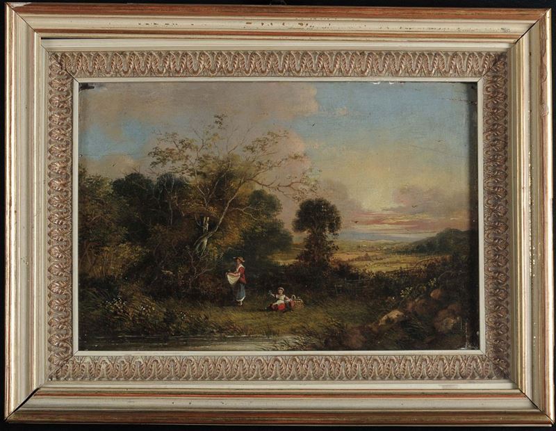 Anonimo del XIX secolo Paesaggio con figure  - Auction Antique and Old Masters - II - Cambi Casa d'Aste