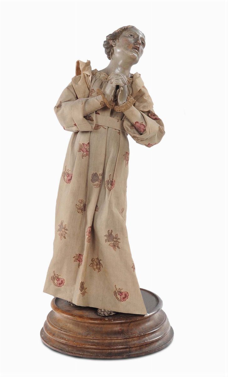 Figura femminile da presepe in legno intagliato e laccato, XVIII secolo  - Asta Antiquariato e Dipinti Antichi - II - Cambi Casa d'Aste