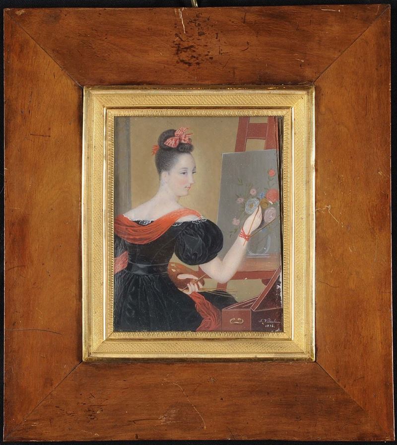 Miniatura raffigurante dama che dipinge  - Asta Antiquariato e Dipinti Antichi - II - Cambi Casa d'Aste
