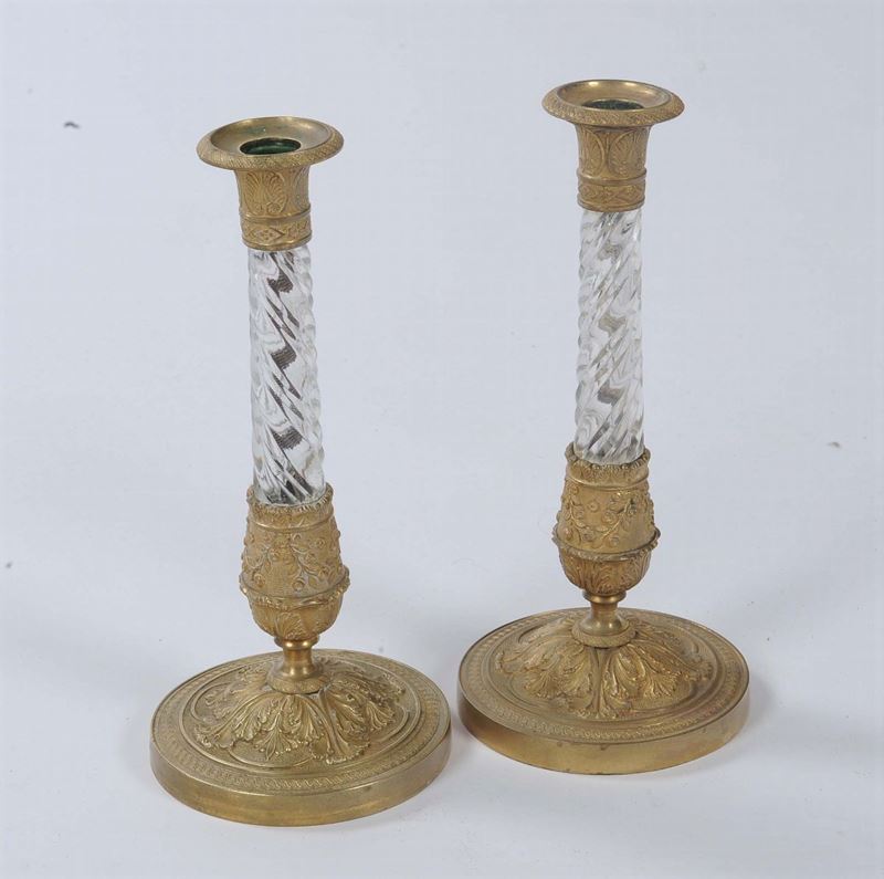 Coppia di candelieri cristallo e bronzo  - Auction Antique and Old Masters - II - Cambi Casa d'Aste