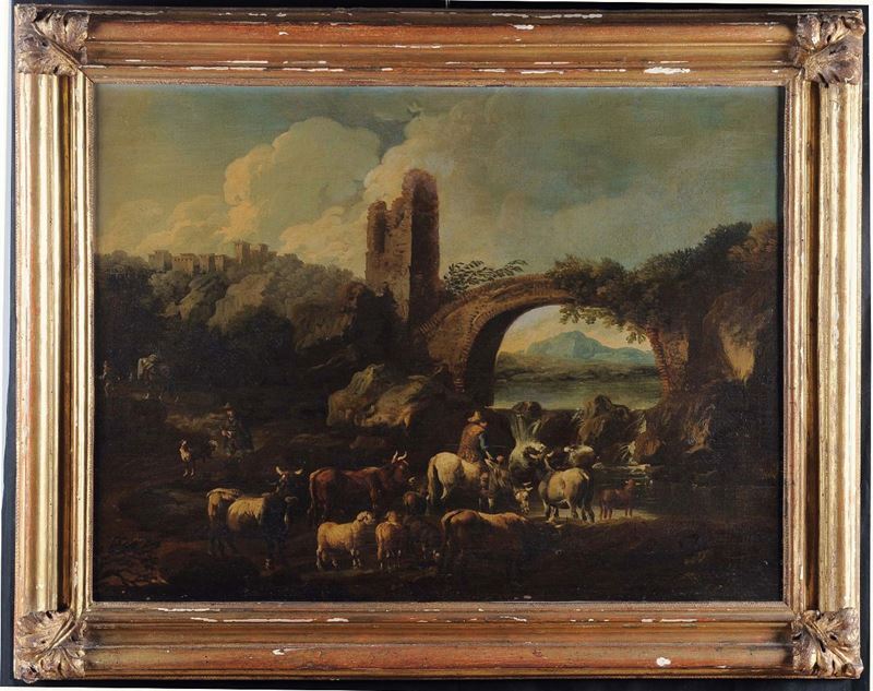 Scuola del XVIII secolo Scena pastorale  - Auction Antique and Old Masters - II - Cambi Casa d'Aste