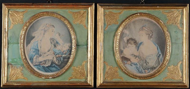 Due quadretti ovali in cornice lacca e oro  - Auction Antique and Old Masters - II - Cambi Casa d'Aste