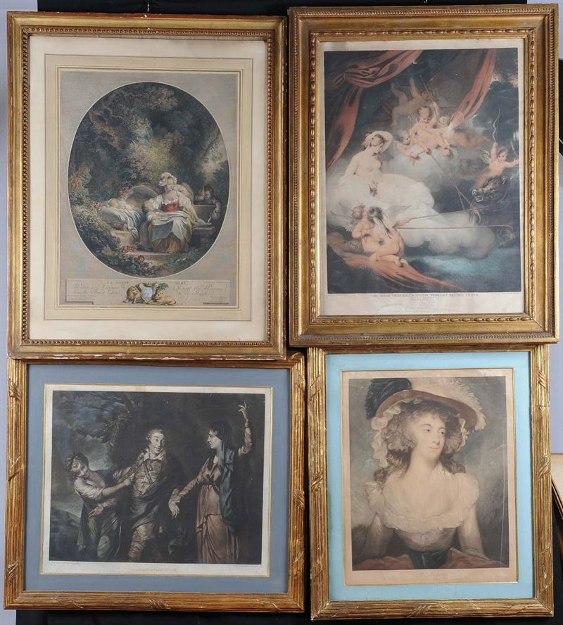Quattro stampe diverse con personaggi in cornice  - Auction Antique and Old Masters - II - Cambi Casa d'Aste
