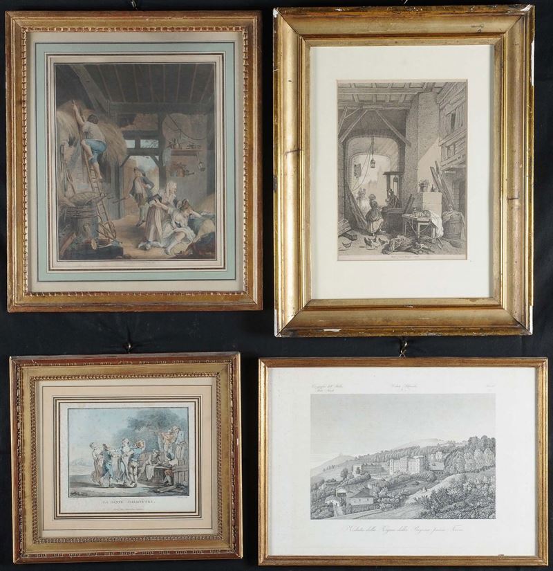 Quattro stampe diverse in cornici dorate  - Auction Antique and Old Masters - II - Cambi Casa d'Aste