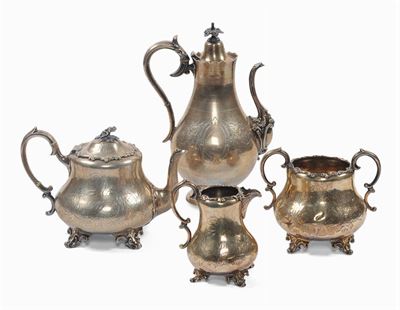 Servizio da Té e Caffè in Argento Vermeil Cesellato, Inghilterra, XIX Secolo