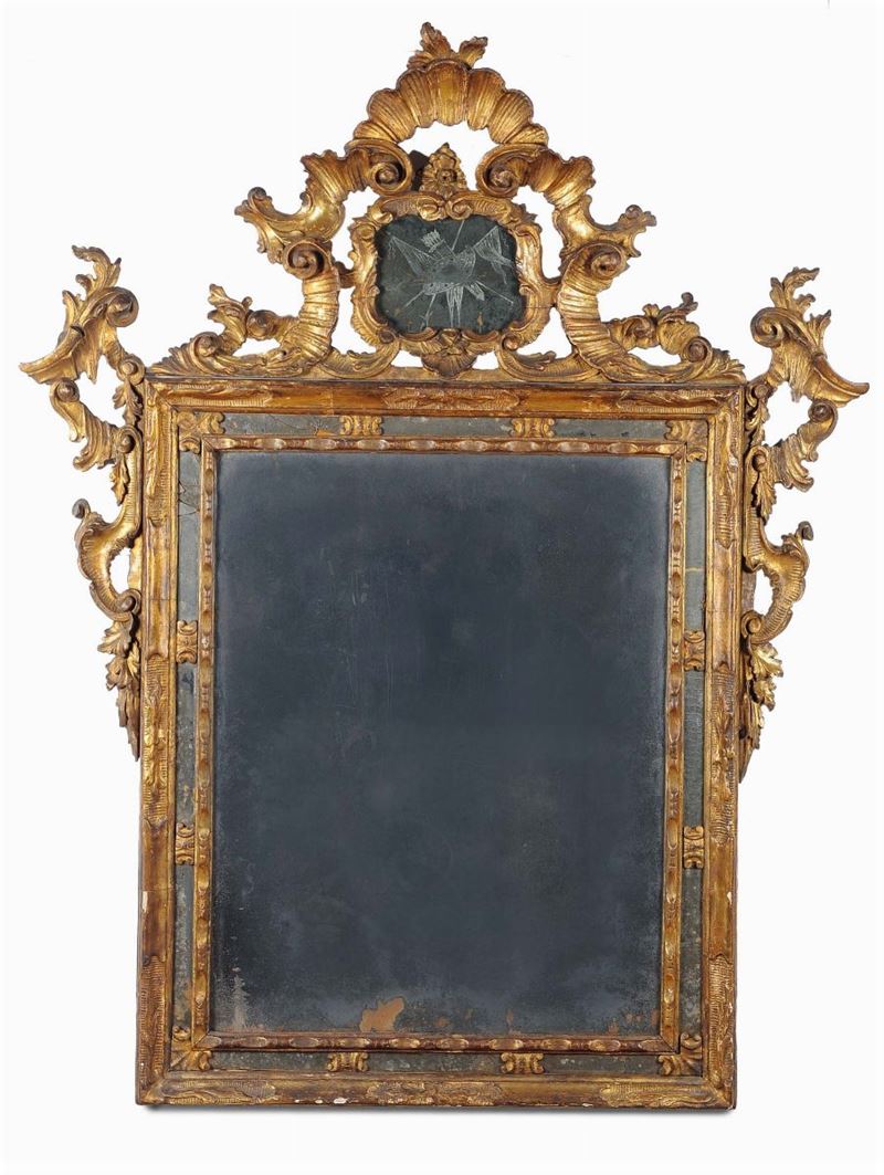 Specchiera in legno intagliato e dorato, Veneto XVIII secolo  - Asta Antiquariato e Dipinti Antichi - II - Cambi Casa d'Aste