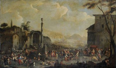 Peeter Van Breadel (anversa 1629-1719)scena di Mercato