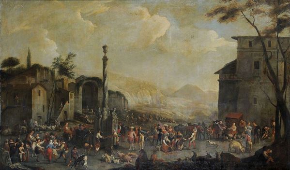 Peeter Van Breadel (Anversa 1629-1719) Scena di mercato