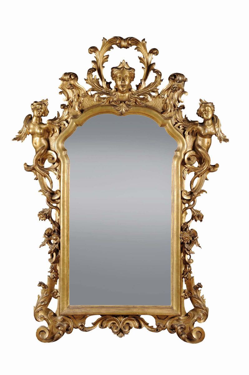 Specchiera in legno intagliato e dorato, Venezia XVIII secolo  - Asta Antiquariato e Dipinti Antichi - II - Cambi Casa d'Aste