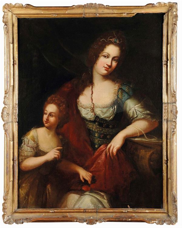 Scuola del XVIII secolo Ritratto femminile con giovane