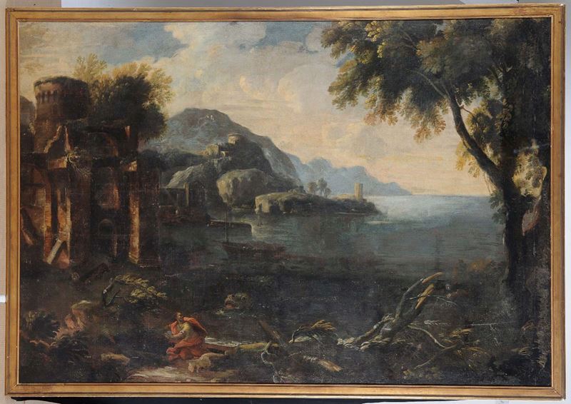 Scuola del XVIII secolo Paesaggio marino con figura  - Auction Antique and Old Masters - II - Cambi Casa d'Aste