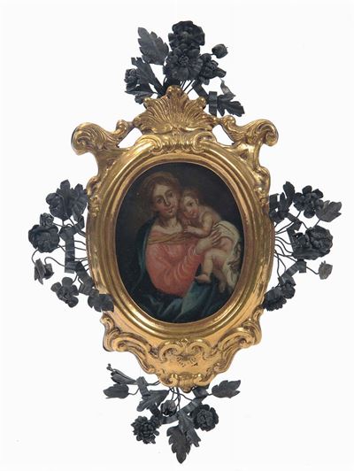 Cornicetta in Bronzo Dorato con Applicazioni di Fiori in Argento, XVIII Secolo
